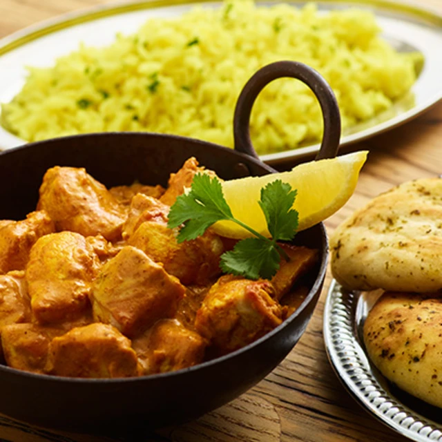 Chicken Makhani with Basmati Rice and Garlic and Coriander Naan