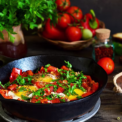 Chickpea, Red Pepper and Egg Hash