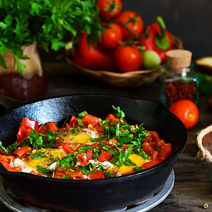 Chickpea, Red Pepper and Egg Hash