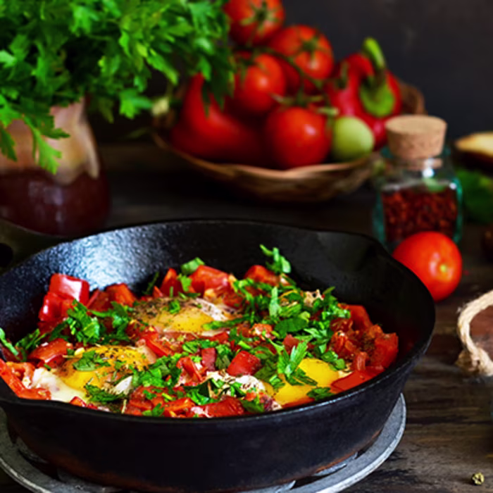 Chickpea, Red Pepper and Egg Hash