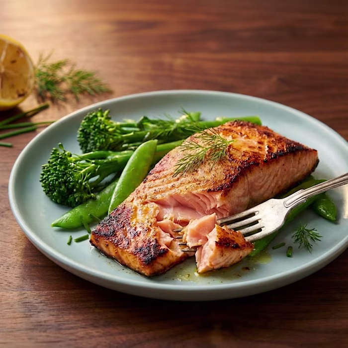 Salmon with steamed greens