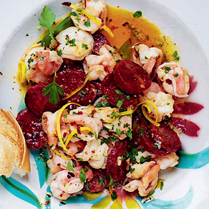 Prawns with Chorizo, Chilli and Lemon