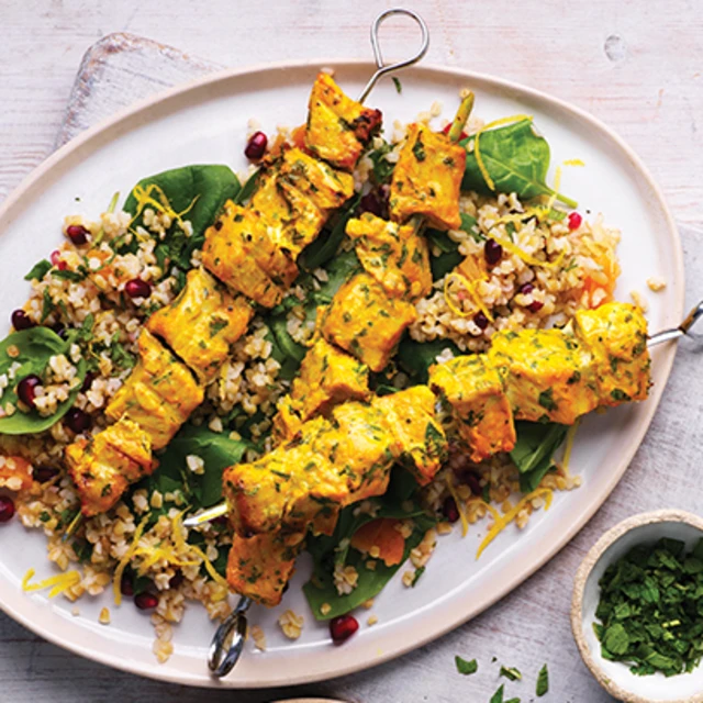 Turmeric Pork Skewers with Supergrain Salad