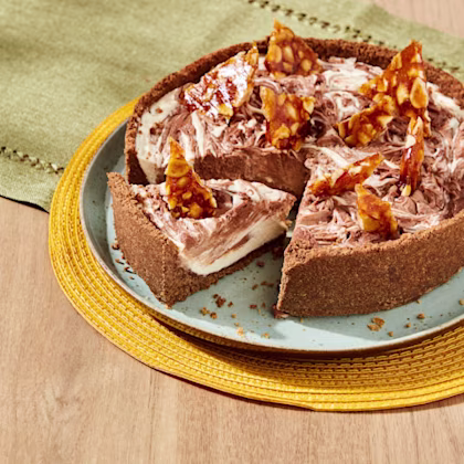 Chocolate Hazelnut Cheesecake with Salted Caramel Nut Brittle