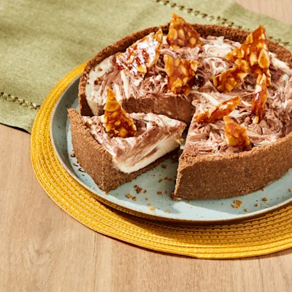 Chocolate Hazelnut Cheesecake with Salted Caramel Nut Brittle