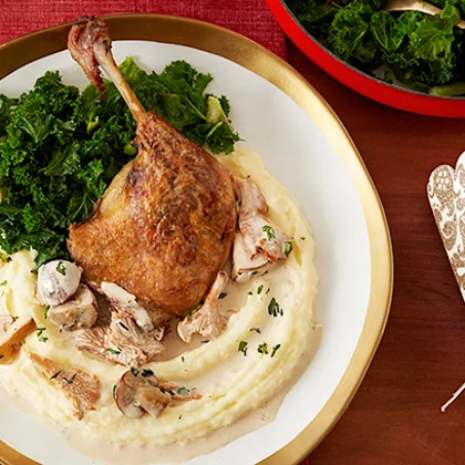 Duck with Sauteed Chestnut Mushrooms and Pomme Puree