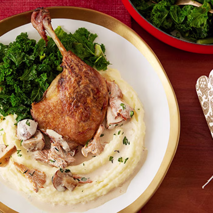 Duck with Sauteed Chestnut Mushrooms and Pomme Puree