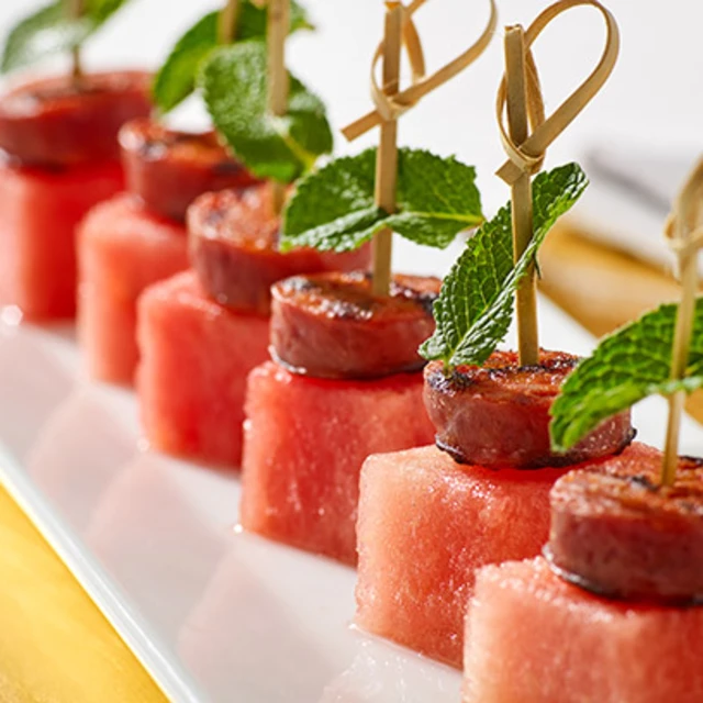 Chorizo and Watermelon Canapés