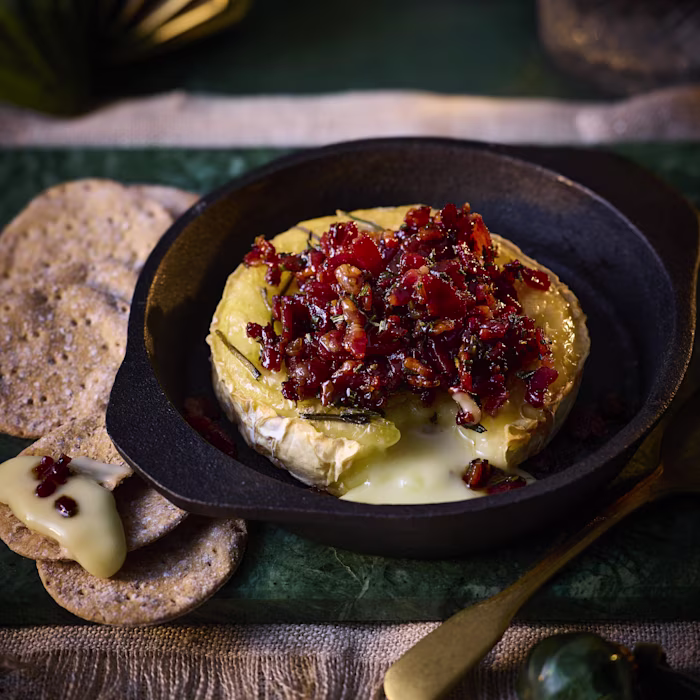 Baked Camembert With Sweet Maple-Bacon & Rosemary Crumble Topping