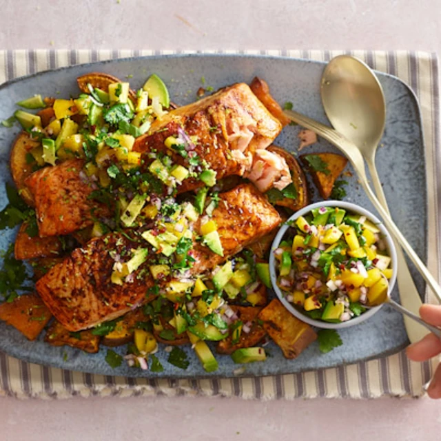 Crispy Chipotle Salmon with Avocado & Mango Salsa