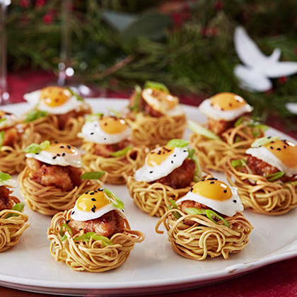 Noodle ‘Nest’ Canapes with Crispy Ginger Chicken