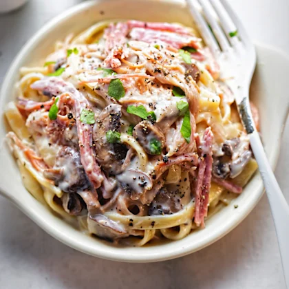 Ham, Mushroom and Garlic Tagliatelle