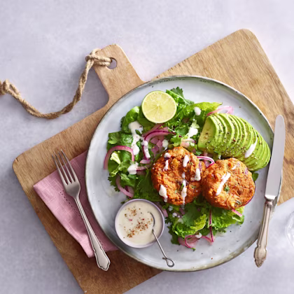 Sweet Potato Bean Burger with Vegan Lime Yoghurt Dressing