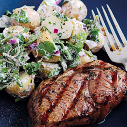 Minty Lamb Steaks with Potato and Watercress Salad