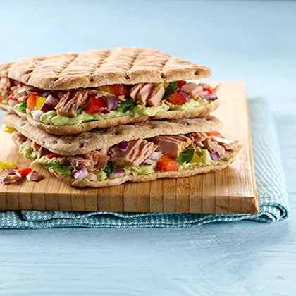 Tuna, Tomato and Smashed Avocado Stacks