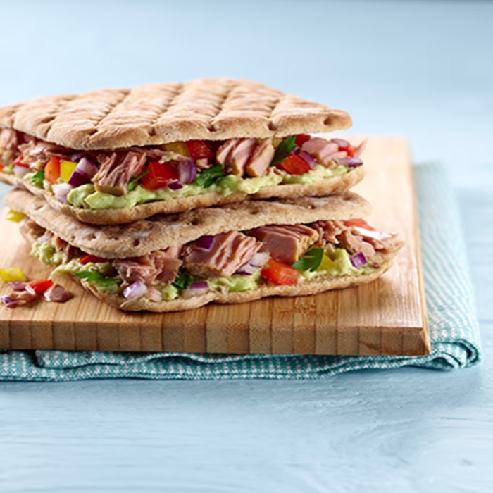 Tuna, Tomato and Smashed Avocado Stacks