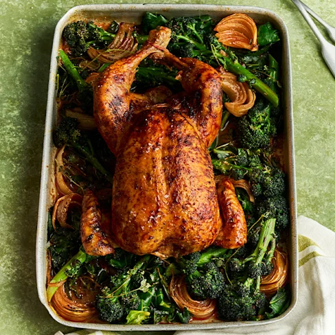 Gochujang Roast Chicken with Spring Greens