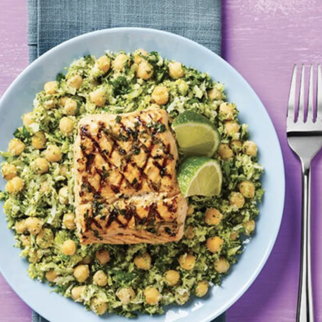 BBQ Citrus Salmon with Chickpea & Broccoli Rice