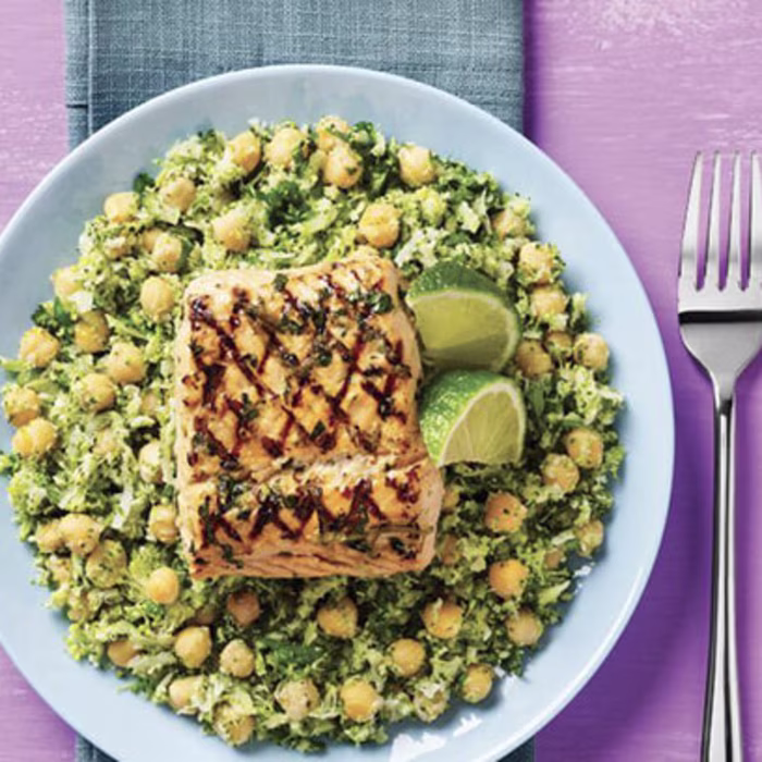 BBQ Citrus Salmon with Chickpea & Broccoli Rice