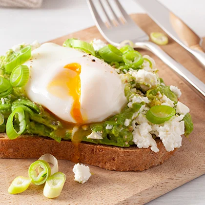 Poached Eggs with Avocado and Feta on Toast