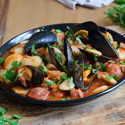 Mussels with Chorizo and Beans
