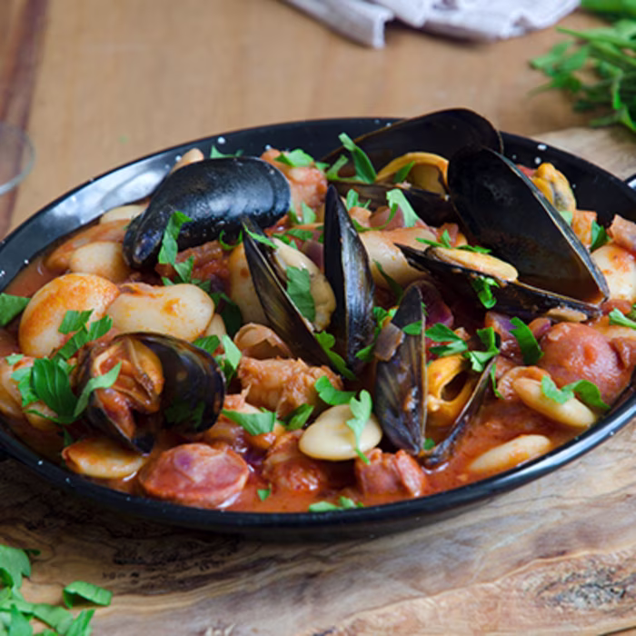 Mussels with Chorizo and Beans
