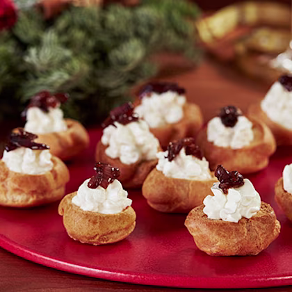 Whipped Goats Cheese and Caramelised Onion Choux Canapés