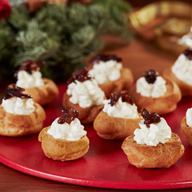 Whipped Goats Cheese and Caramelised Onion Choux Canapés