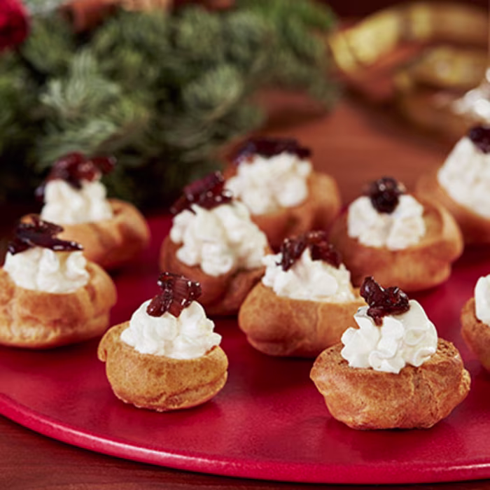 Whipped Goats Cheese and Caramelised Onion Choux Canapés