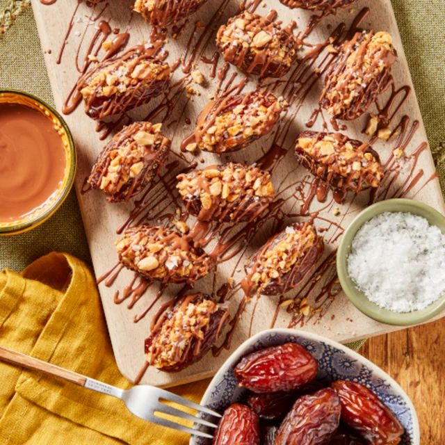 chocolate and nut covered snickers dates