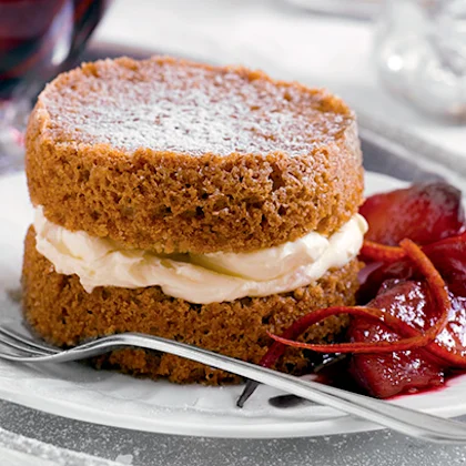 Brown Butter and Cinnamon Cakes with Port Poached Fruit