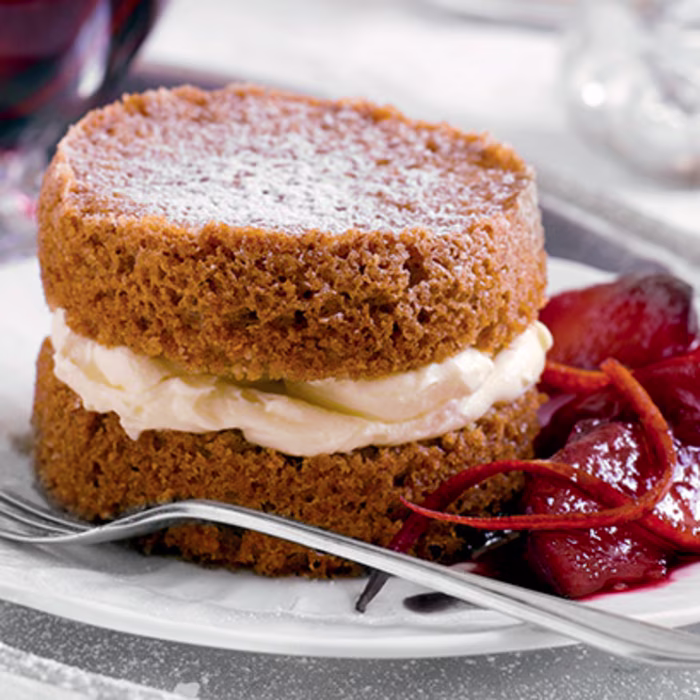 Brown Butter and Cinnamon Cakes with Port Poached Fruit