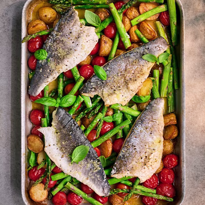 One-Pan Sea Bass with Asparagus & New Potatoes