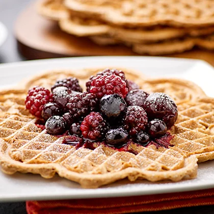 Heart-Shaped Waffles with Warm Spiced Berries