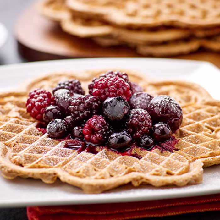Heart-Shaped Waffles with Warm Spiced Berries