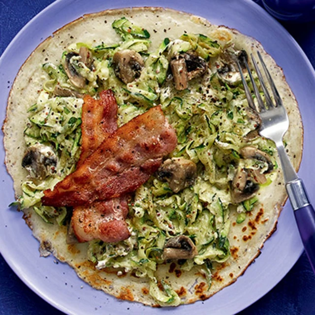 Courgette, Mushroom and Bacon Pancakes
