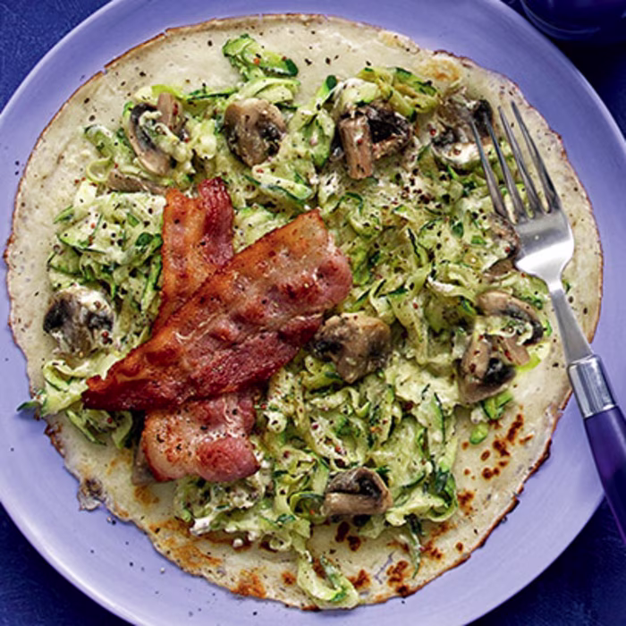 Courgette, Mushroom and Bacon Pancakes