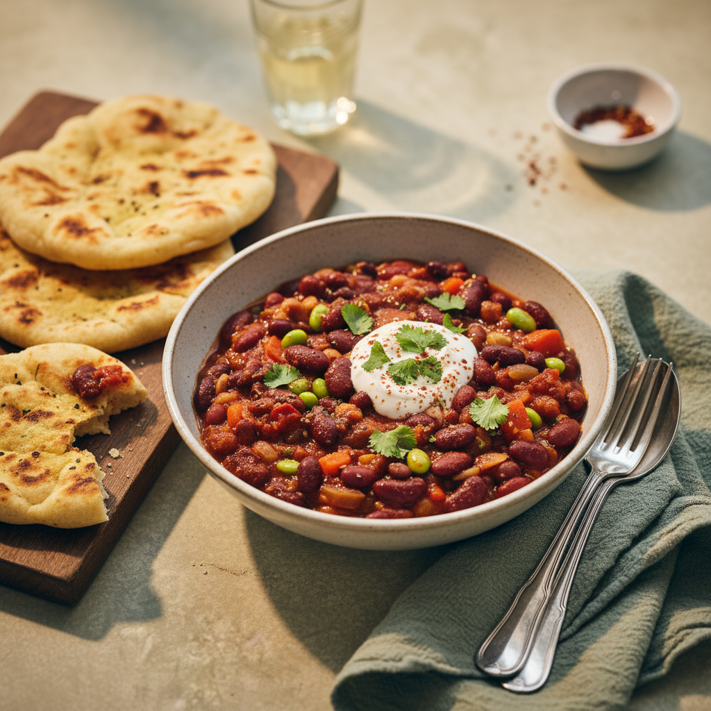 Mixed Bean Chilli and Flatbreads