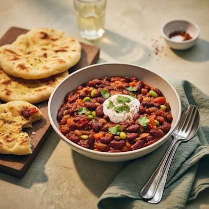 Mixed Bean Chilli and Flatbreads