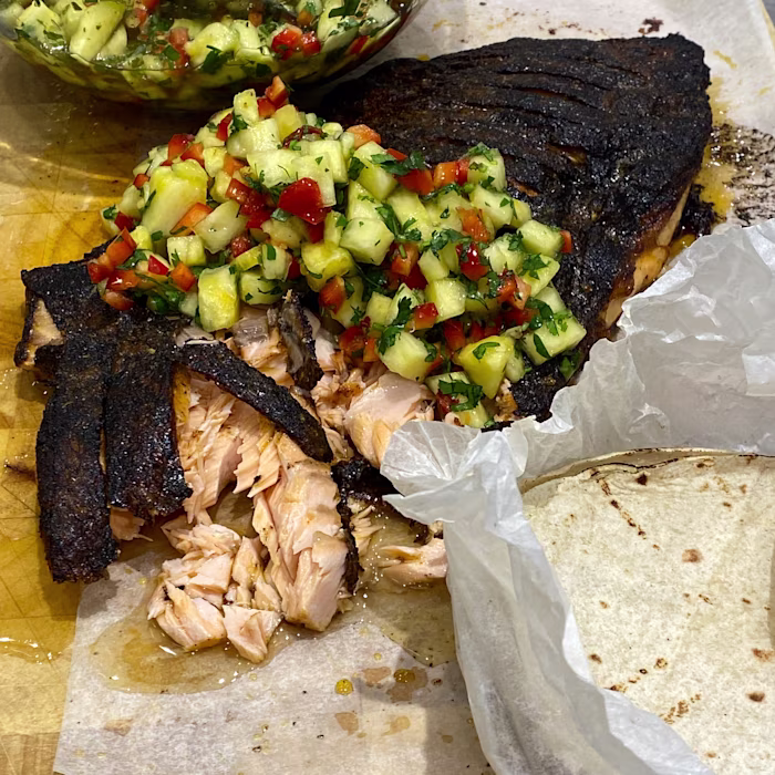 Mexican Roast Salmon with Sticky Tequila & Lime Glaze