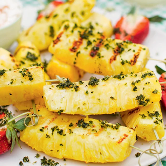 Pineapple Skewers with Mint Sugar