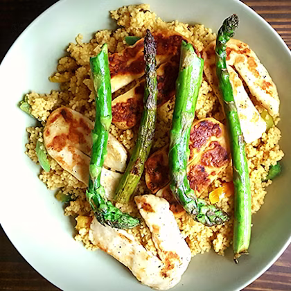 Wonky Asparagus with Halloumi and Cous Cous