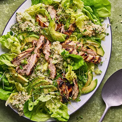 Chicken, Avocado, Quinoa Salad with Green Goddess Buttermilk Dressing