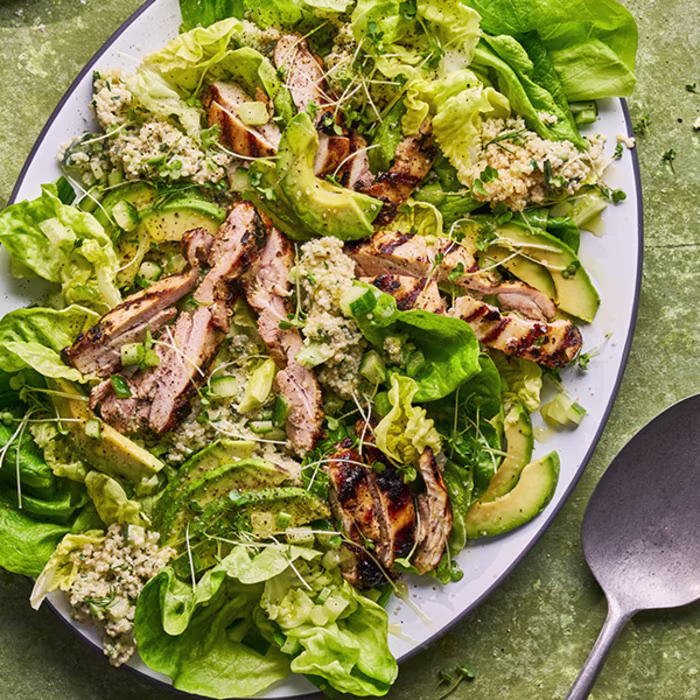 Chicken, Avocado, Quinoa Salad with Green Goddess Buttermilk Dressing