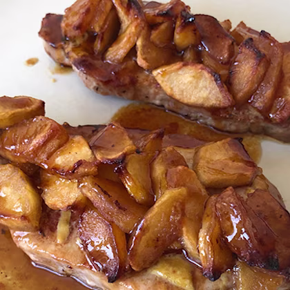 Caramelised, Apple-glazed Pork Loin Steaks