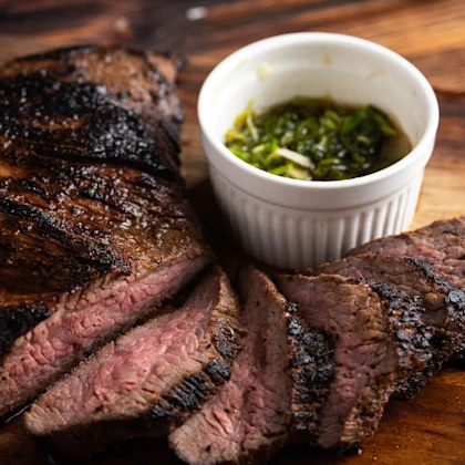 Pan Roasted Glazed Beef Rump, Chimichurri Butter & Parmesan Fries