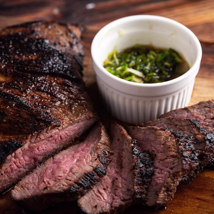 Pan Roasted Glazed Beef Rump, Chimichurri Butter & Parmesan Fries
