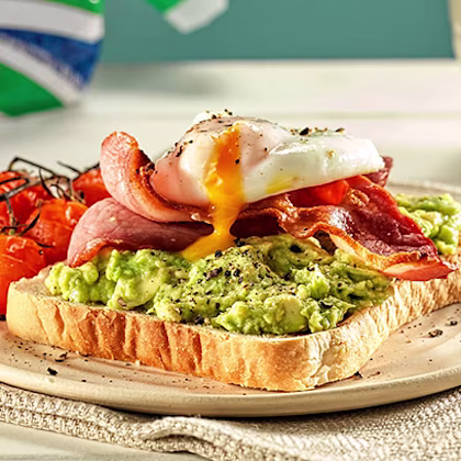 Avocado, bacon & poached egg on toast