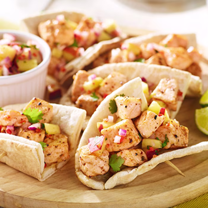 Fish Pittas with Peach Salsa