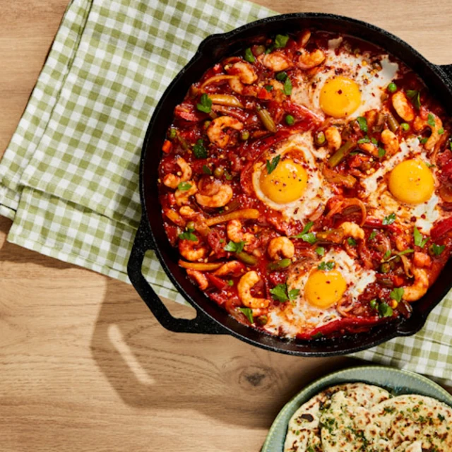 Prawn and Vegetable Shakshuka with Easy Flatbreads